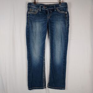 Silver Jeans Tuesday Low Capri Women’s W28 Blue Denim Distressed Pocket Stitch